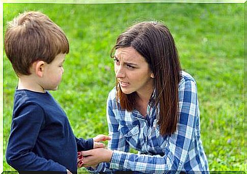 A mother talks with her son